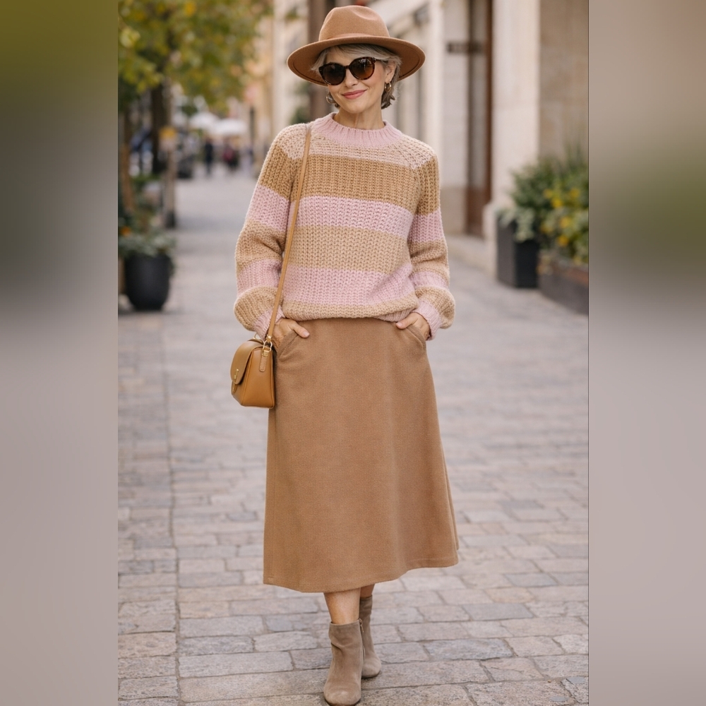 Finders Keepers Pink and Tan Striped Sweater